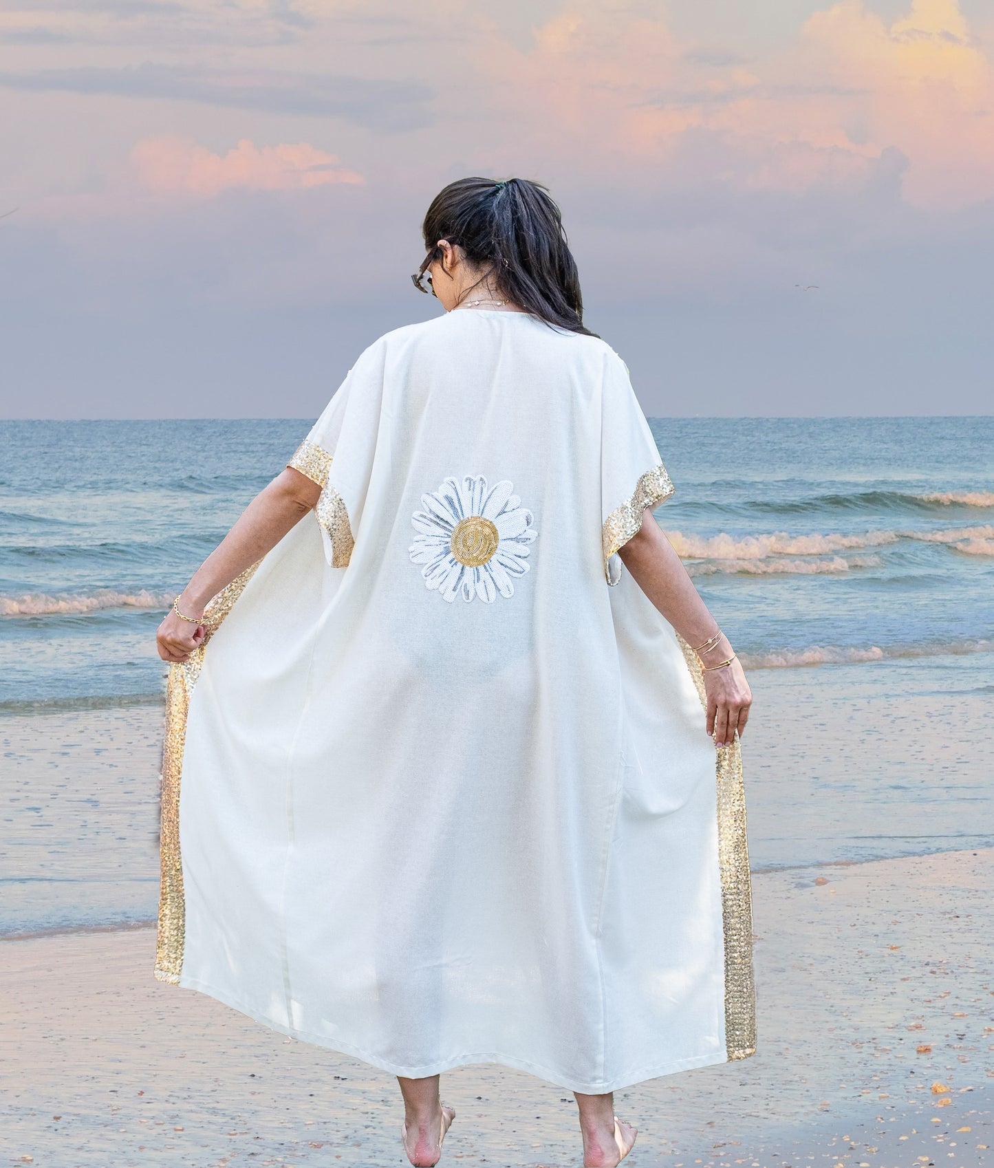 Layali Abaya – White & Gold