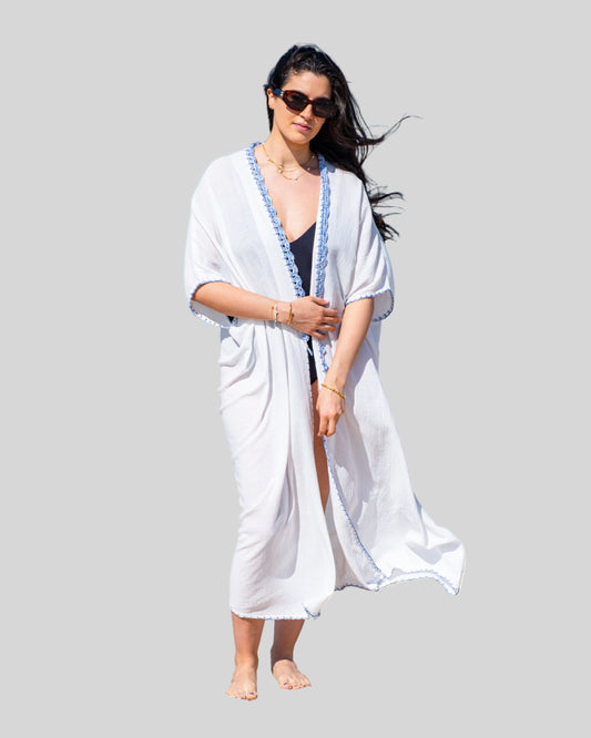 Ester Abaya - White & Blue ( Long )