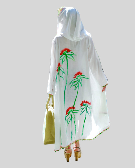 Fleur Abaya - White & Red