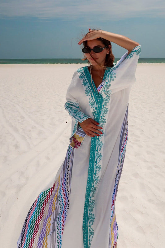 Delilah Abaya - White & Blue