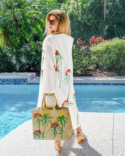 Fleur Abaya - White & Orange