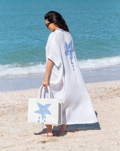 Ester Abaya - White & Blue ( Long )