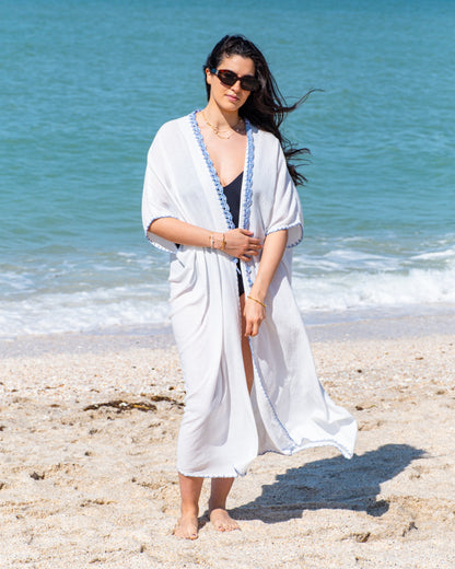 Ester Abaya - White & Blue ( Long )