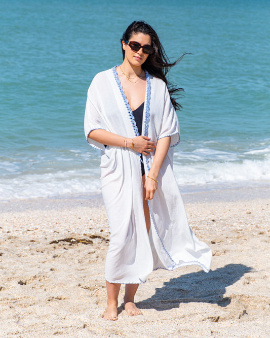 Ester Abaya - White & Blue ( Long )