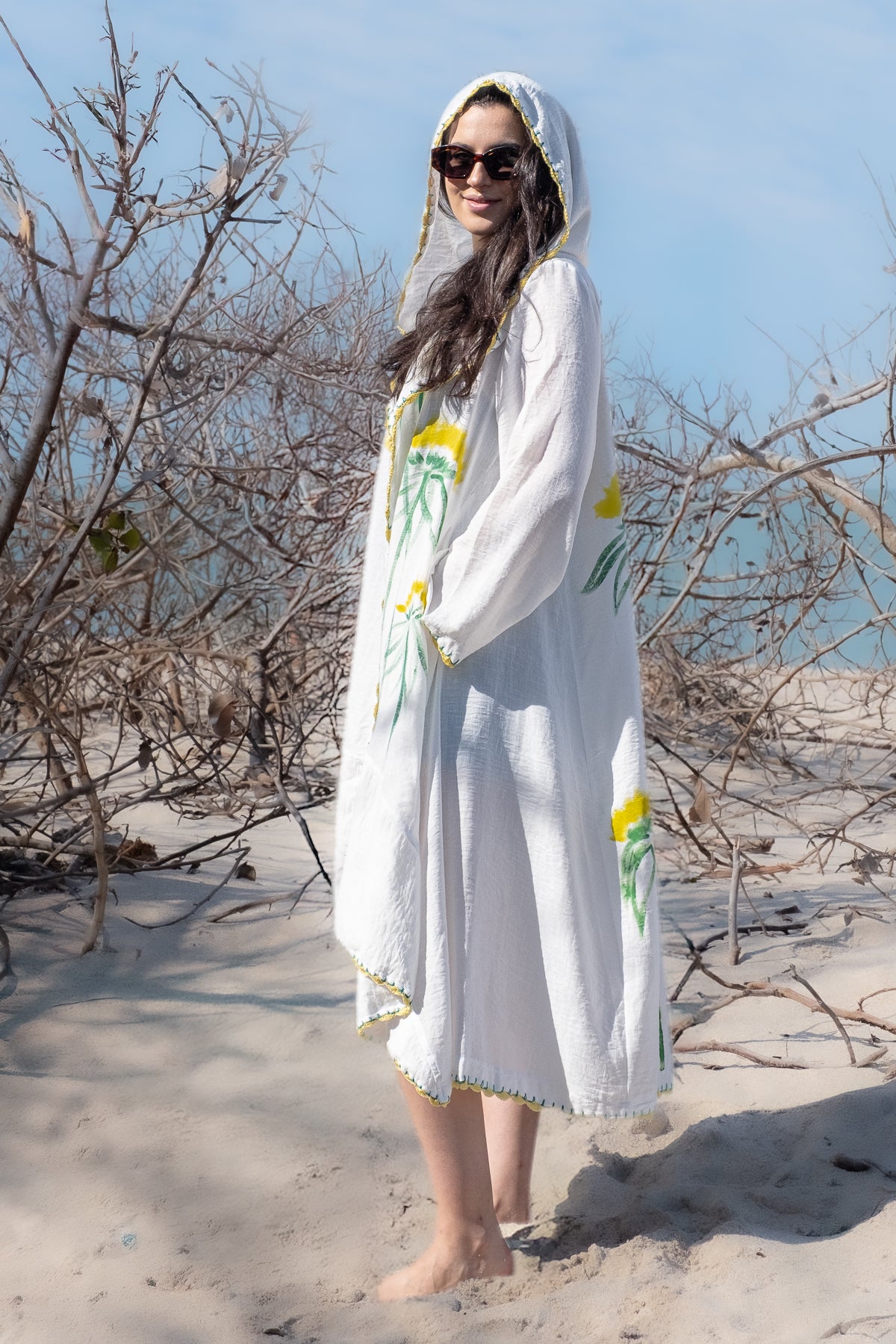 Fleur Abaya - White & Yellow