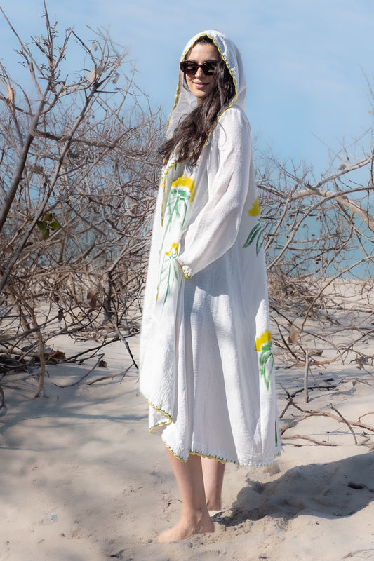 Fleur Abaya - White & Yellow