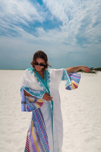 Delilah Abaya - White & Blue